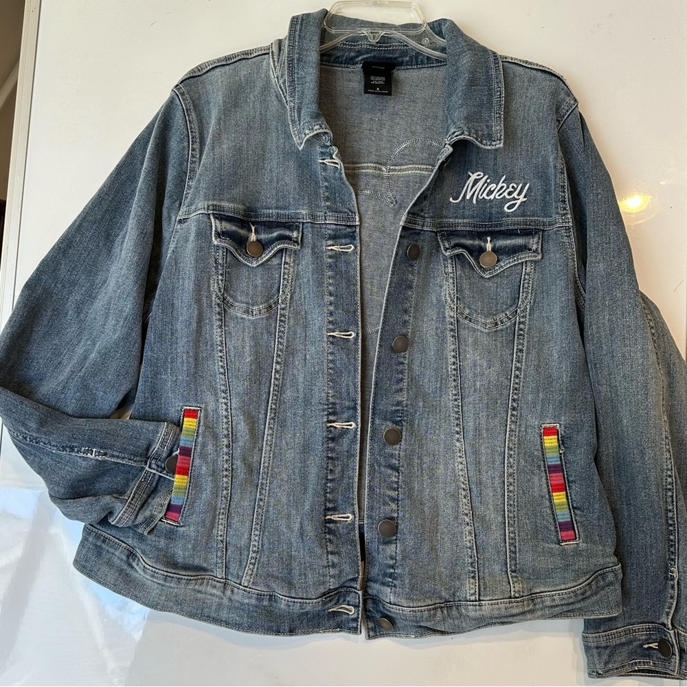Disney Mickey Mouse Rainbow denim jacket 2XL Pride Rainbow Jean button up